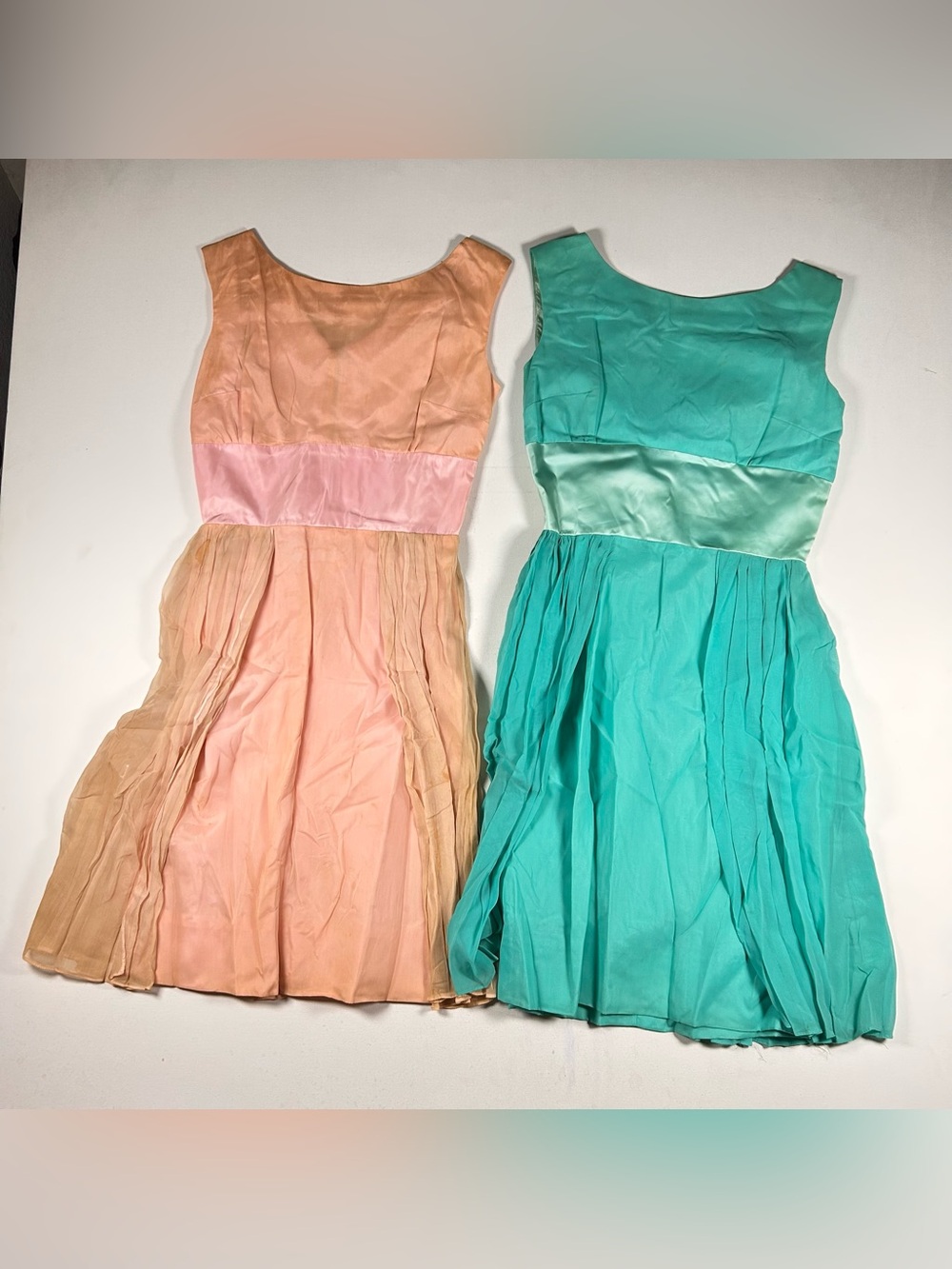 VINTAGE 1950s TAFFETA PARTY DRESS cocktail Lot Of 2 - Pink And Teal Stains Noted
